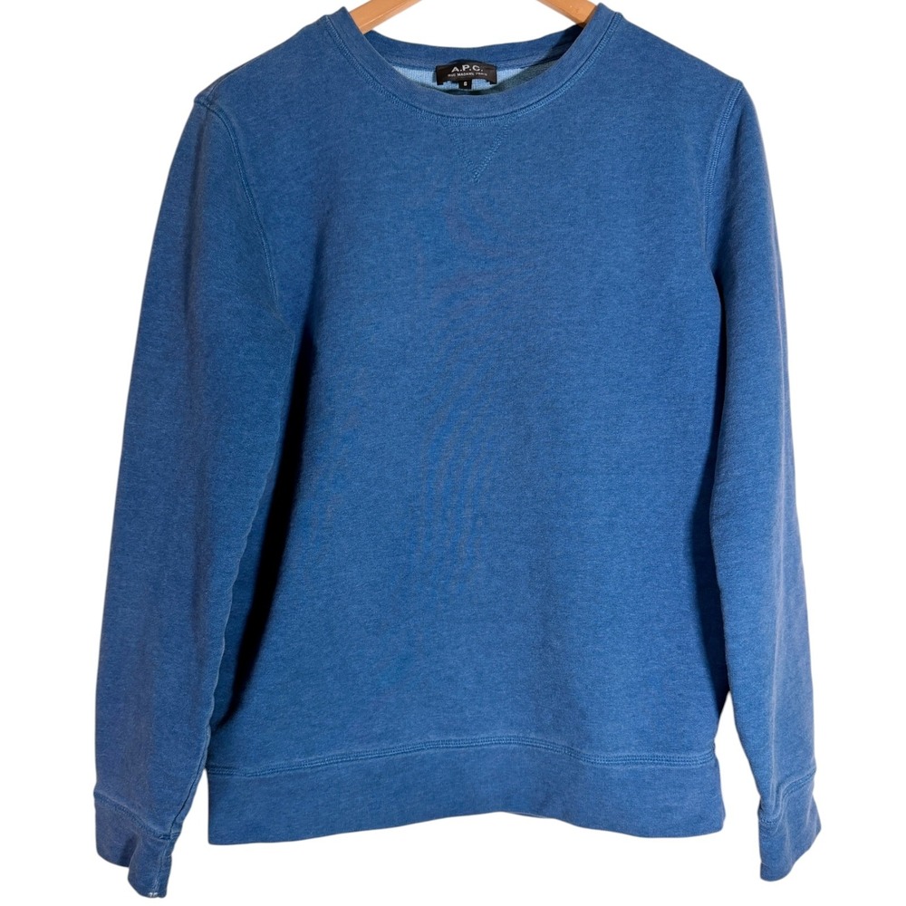 A.P.C. Rue Madame Paris Men's Long Sleeve Crewneck Sweatshirt Cotton Blue Small